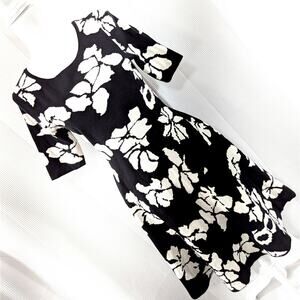 NWT! CATO COLLECTION! BLACK & WHITE ABSTRACT FLORAL KNIT SWEATER DRESS! SZ S